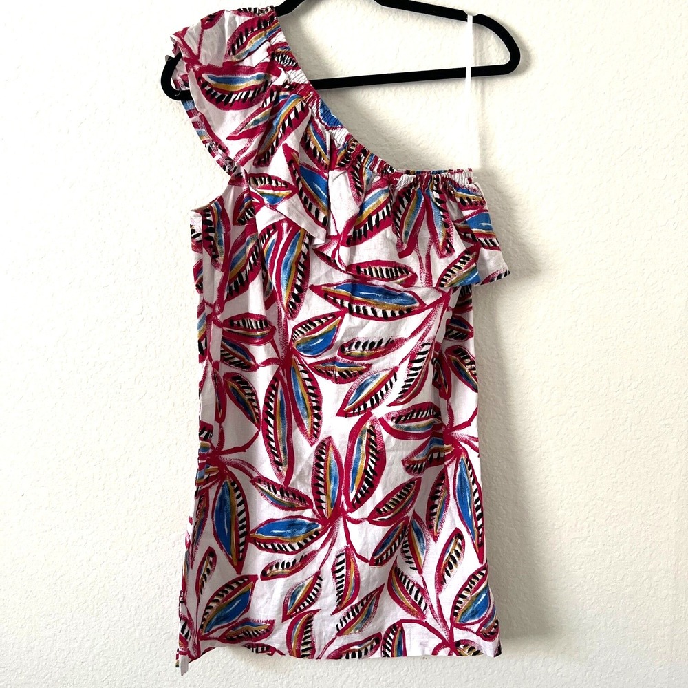 J. Crew Sz S Linen‎ Blend Floral One Shoulder Dress Vacation Tropical Resort